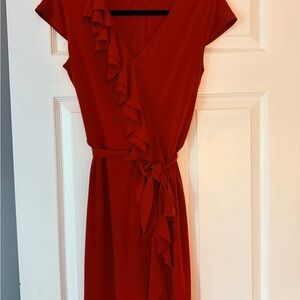 Calvin Klein Red Midi Dress with Ruffle Detail